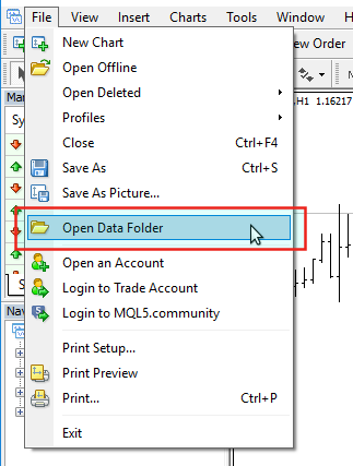 Open data folder